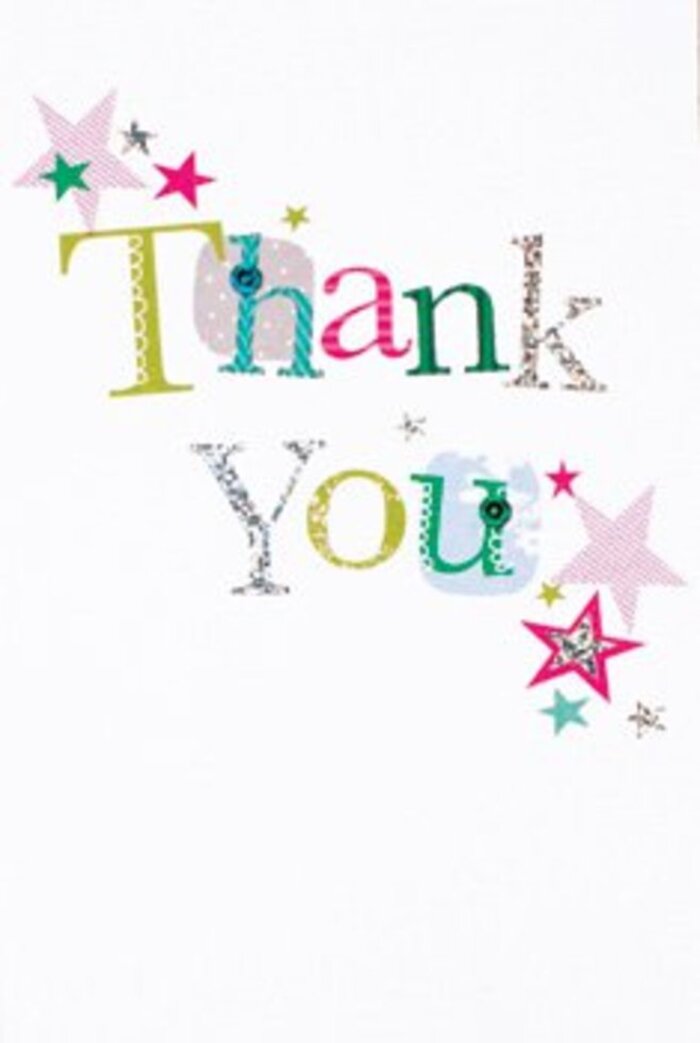 With a quietly exuberant grace, this thank you card conveys a message as uplifting as a walk through North Kensington's secret gardens. Each letter of the hand-lettered 'Thank You' carries a distinct energy-some outlined in sparkling silver, some adorned with playful dots or sweeping stitched details-forming a harmonious mix of light-hearted charm and refined artistry. Vivid clusters of stars in bold pink, turquoise, and lustrous silver seem to bless the sentiment, much as summer sunlight dapples through the leafy lanes near Elgin Crescent. The pure white setting gives every detail space to breathe, resulting in a composition that feels both modern and timeless. The balance between elegant simplicity and joyful embellishment ensures that the sentiment resonates without overwhelming-a treasured quality for a card accompanying fresh blooms. This is the kind of finishing touch thoughtfully selected by local florists in North Kensington, a card that brings warmth to any occasion and leaves a lasting impression, echoing the friendly sincerity found in every corner of this creative neighbourhood.