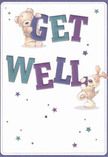 Infused with North Kensington's community warmth, this get well card features two playful friends: a plump, cuddly bear and a puppy with endearing floppy ears. Together, they joyfully cradle large, vibrant letters spelling out 'Get Well,' each shaded in deep indigo and calming teal, standing confidently on a soothing cream-hued backdrop. Their soft, expressive features convey kindness, while scattered stars in tones of blue and purple twinkle around them, evoking gentle hope like the morning light spilling over local floral displays in Kensington's markets. The illustrated fur of both the bear and the puppy is rendered so richly, one can almost feel its comfort-echoing the tactile joy of running fingers through fresh petals in a bespoke arrangement. This card does more than send good wishes; it offers a heartfelt embrace, carrying the same tender encouragement local florists strive to share with every bouquet delivered throughout North Kensington-a true gesture of gentle healing and community spirit.